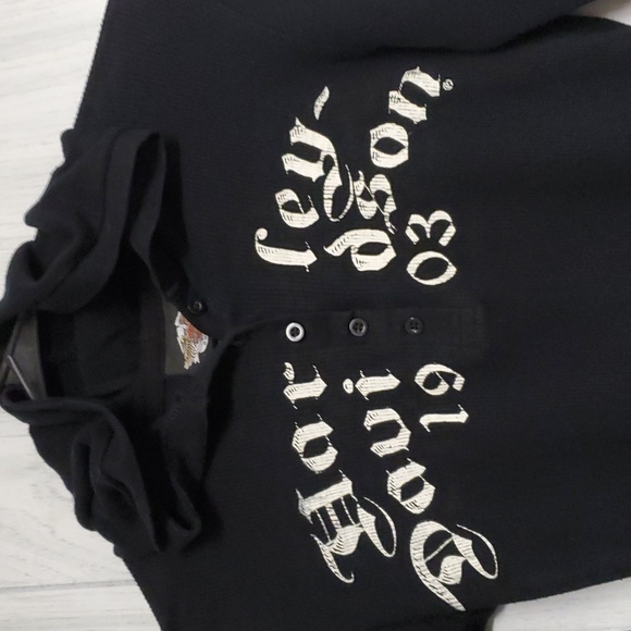 EUC HARLEY DAVIDSON Long sleeve hooded 1/4 button up ribbed top. Black&white XS - Picture 7 of 7